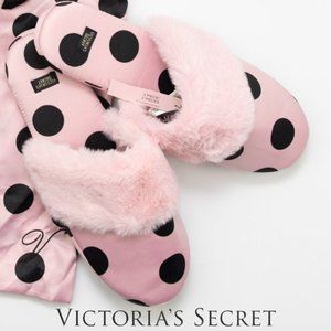 VS Signature Satin Slippers Polka Dot with faux fur Large
